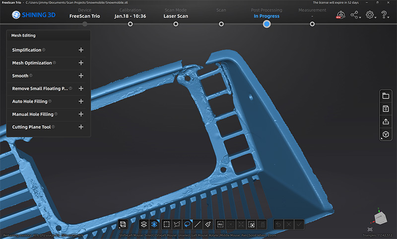 Den trasiga skoterdelen 3D-skannad med SHINING 3D.